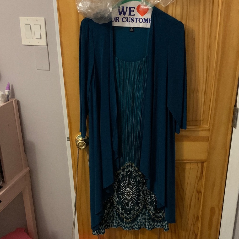 Roz & Ali Teal Dress with Cardigan